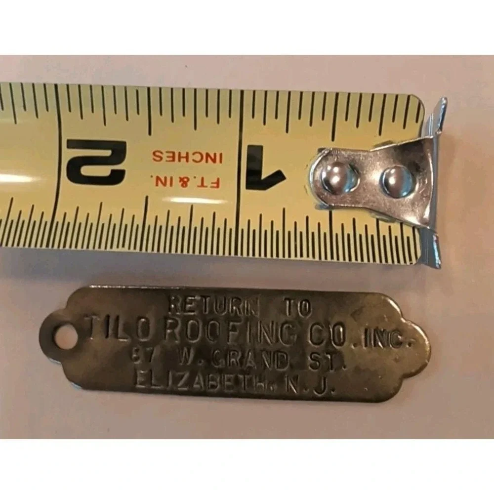 Vintage Tilo Roofing Company Inc Elizabeth New Jersey Brass Tag